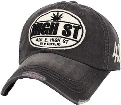 420 High Street Marijuana Pot Weed THC Distressed Dark Gray Hat by KB Ethos - £15.17 GBP
