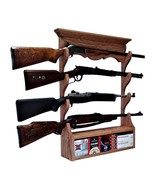 Oak Wooden Wall Gun Rack 4 Place Rifle Shotgun Display with Ammo Storage - $169.00