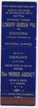 Matchbook Cover H F Nuetzel Oscar Weber Agency Insurance Belleville Illinois - £1.54 GBP