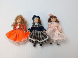 Lot Of 3 Miniature 4-4.5&quot; Porcelain Dolls Poseable Moveable Arms Legs Head - £35.41 GBP