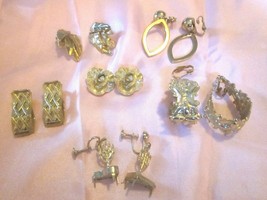 Vintage LOT of 6 pairs Gold color clip on earrings - £16.47 GBP