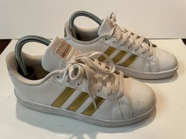 Adidas Womens Neo Advantage Stripe Sneaker Cloudfoam White Gold 7 CG5884 - £17.25 GBP