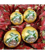 4 Krebs Gold Colored Glass Snow Covered Pinecone painted Christmas Ornam... - £21.86 GBP