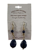 Healing Stones Sandra Magsamen Earrings Blue Lace Agate Dangle Silver Tone - £11.87 GBP