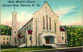 Postcard 1930s WHEELING WV St Michael&#39;s Catholic Church w/Tall Bell Tower O13 - £2.65 GBP