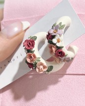 Floral polymer clay hoop earrings. Gift for her - £48.36 GBP