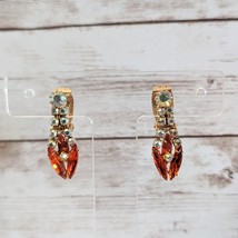 Vintage Clip On Earrings Unusual Statement Orange &amp; Iridescent Gems - $15.99