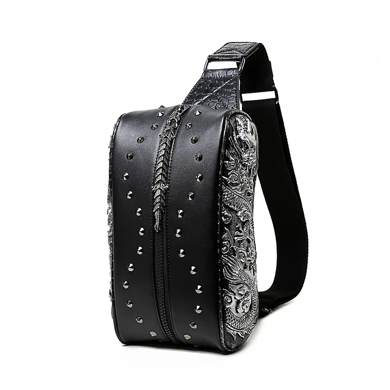 HOT SALE 3D Dragon design Waist Packs fashion Rivet  Chest bag PU leather man ba - $143.72