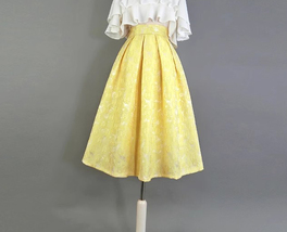 Yellow A-line Midi Pleated Skirt Outfit Spring Women Custom Plus Size Midi Skirt image 2