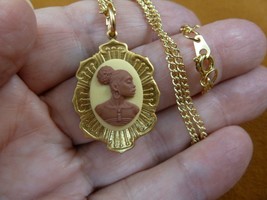 (CA30-31) RARE African American LADY ivory + brown CAMEO brass Pendant necklace - £19.85 GBP