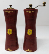 Italian Red Wood Pepper Grinder and Salt Shaker Set Gold Accents and Cre... - £15.14 GBP