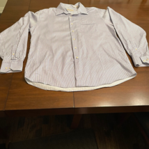 Tommy Bahama Mens Dress Shirt Purple White Stripe Pocket 100% Cotton 16.5 36-37 - £14.93 GBP