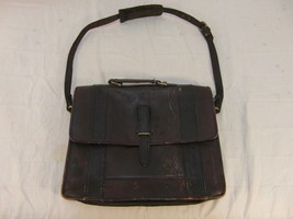 Vintage HideSign Leather Strap Closed Black Brown Professor Lawyer Bag 3... - $73.35