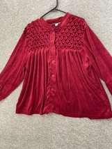 Only Necessities Women’s Red Crushed Velvet Large Button Front Shirt Size 2XL - £27.77 GBP