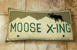 Moose X-Ing Crossing Accent Pillow Mountains in Background 18&quot; x 10&quot; - £7.74 GBP