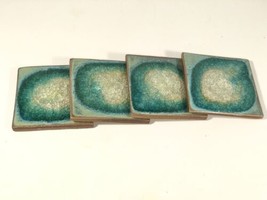 Dock 6 Pottery Geode Stile Smaltato Sottobicchiere Set Di 4 Blu Verde Turchese - $79.03