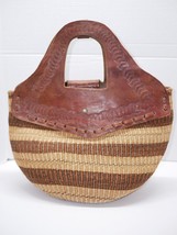 Vintage Tooled Stamped Leather Wicker Basket Purse Handbag - £39.95 GBP