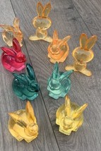 Multi-Color See Through Transparent Hard Plastic Lot Of 9 Rabbits &amp; Bunnies - £8.75 GBP