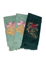Vintage Lot Of 3 Christmas Hand Towels Dishcloths Holiday Stocking Bells... - $9.49