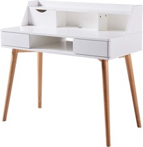 Versanora Creativo White Work Study Table Desk With Storage Drawer Shelf Natural - £168.51 GBP