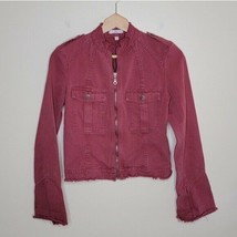 Joie | Faded Red Denim Frayed Moto Utility Jacket, size small - $58.04