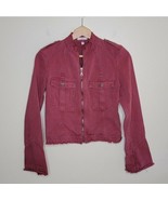 Joie | Faded Red Denim Frayed Moto Utility Jacket, size small - £45.64 GBP