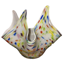 Hand Blown Glass Handkerchief Vase Studio Art Sculpture Confetti Colorful - £31.96 GBP