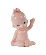 Vtg Hand Painted Ceramic Kewpie Baby Figurine Sitting Waving Hairbow 3&quot; - $17.99