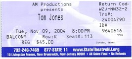 Tom Jones Ticket Stub Novembre 9 2004 État Théâtre Neuf Jersey - £33.14 GBP
