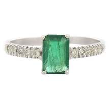 Emerald Engagement Ring with Diamonds in 18K White Gold - £585.51 GBP
