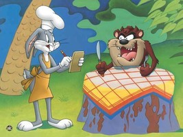 Warner Bros. &quot;Suppertime&quot; Bugs Bunny &amp; Tasmanian Devil Animation Giclee Gift - £194.64 GBP