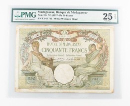 1937-1947 (ND) Madagascar 50 Francs Note (VF-25 NET PMG) Banque Fifty P-38 - £186.95 GBP