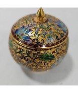 Chinese Open Gilt CHAMPLEVE Cloisonné Enamel Lidded Round Trinket Jar Bo... - $29.65