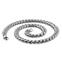 8/9/10/13mm Chunky Cuban Chain 45-65cm Long Link Necklace Men Stainless Steel  C - £15.87 GBP