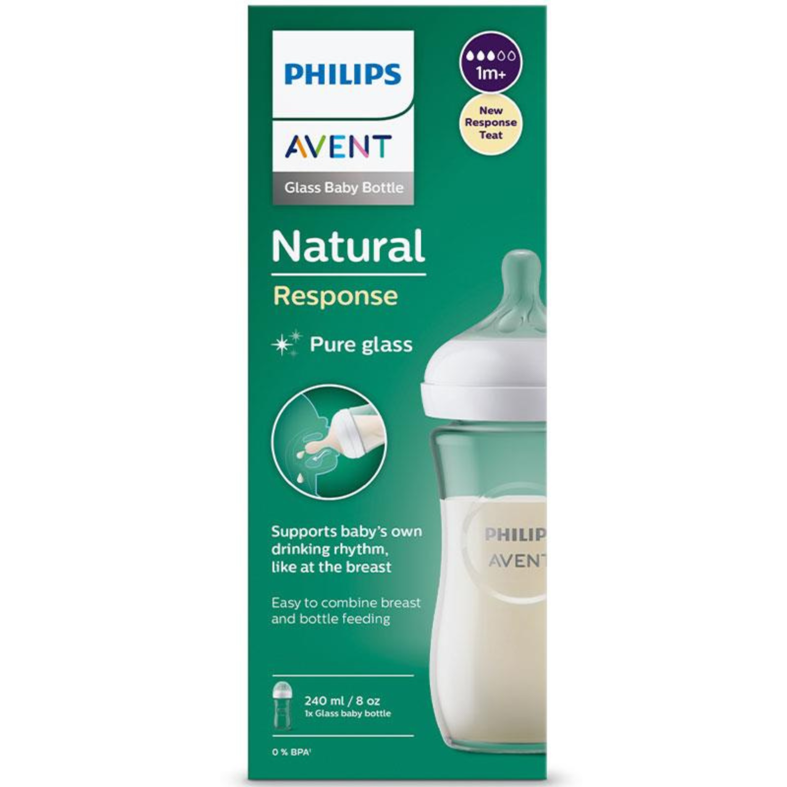 Avent Natural Response Glass Feeding Bottle 240ml 1 Pack - $95.52