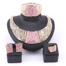 African Jewelry Set  GolPink Austrian Crystal Rhinestone Women Wedding Necklace  - £22.61 GBP