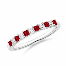 ANGARA Square Ruby &amp; Princess Diamond Semi Eternity Classic Wedding Band in Gold - £843.25 GBP