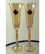 Set (2) FRANCO Creazioni Amber Crystal Champagne Glasses w/ Gold Tiles (... - £15.33 GBP