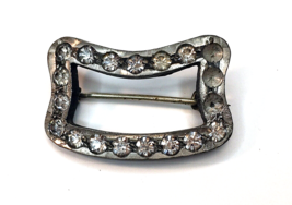 Vintage Brooch Silver Tone &amp; Rhinestone Open Rectangular Pin FOR REPAIR - $7.00