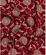 Indian Gota Patti Embroidered Chinon Chiffon Fabric in Red &amp; gold Color ... - $12.49+