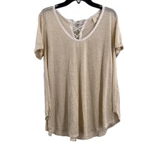 Anthropologie T.la Beige Stripe Short Sleeve Tee Lace Up Back Small New - £24.68 GBP