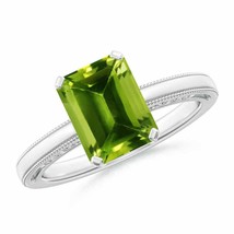 ANGARA 9x7mm Natural Peridot Solitaire Ring with Milgrain in Sterling Silver - £269.22 GBP+