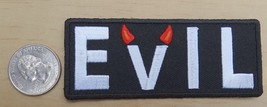 &quot; Evil Logo &quot; With Devil Horns SEW-ON / IRON-ON Patch Biker / Decor 3&quot;x1.5&quot; - £3.78 GBP