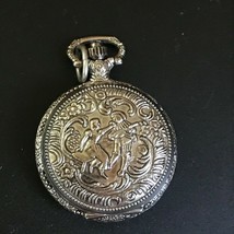 Estate Ornate Etched Silvertone Quartz Pocket Watch Pendant – 1 and 5/8th’s inch - £9.00 GBP