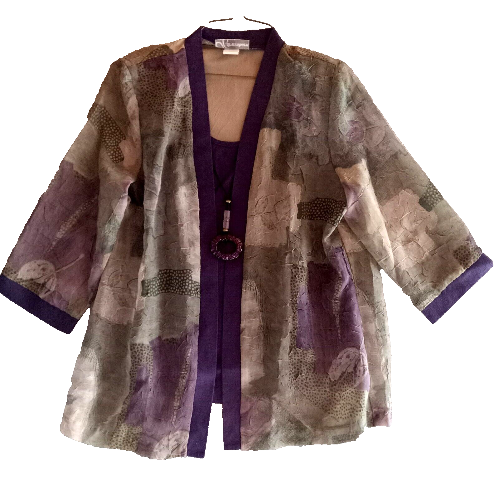 Primary image for Dress Barn Womens Top Tunic Floral Purple Green Medium Layered Necklace Comfort