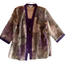 Dress Barn Womens Top Tunic Floral Purple Green Medium Layered Necklace Comfort - £11.03 GBP