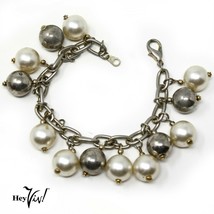 Vintage Jingly Pearl &amp; Silver Balls Charm Bracelet - 8&quot; - Marked Korea -... - £17.30 GBP