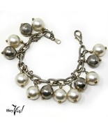 Vintage Jingly Pearl &amp; Silver Balls Charm Bracelet - 8&quot; - Marked Korea -... - $22.00