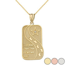 14K Solid Yellow Gold Diamond Footprints in the Sand Poem Pendant Necklace - £230.11 GBP+