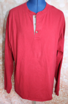 Hanes Beefy T Men&#39;s 3 Button Henley Size L Red Long Sleeve T-Shirt - £7.46 GBP